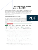 Barra de Herramientas de Acceso Rápido en Excel 2013