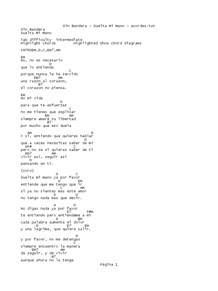 Sin Bandera Suelta Mi Mano Acordes Pdf