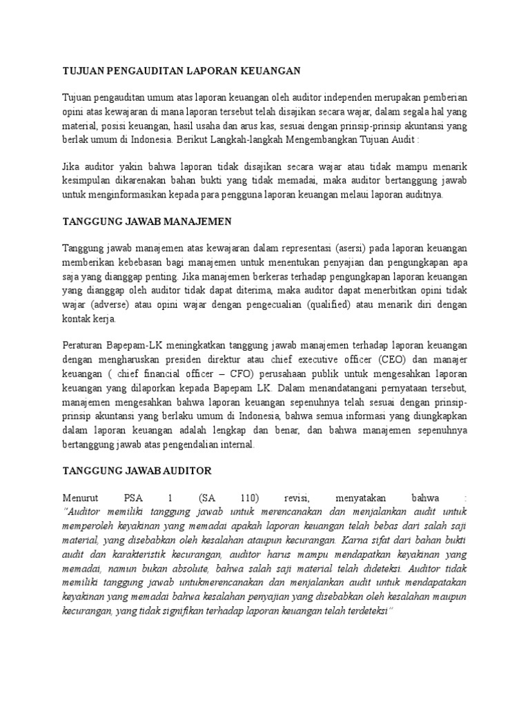 Tujuan Dan Tanggungjawab Auditor