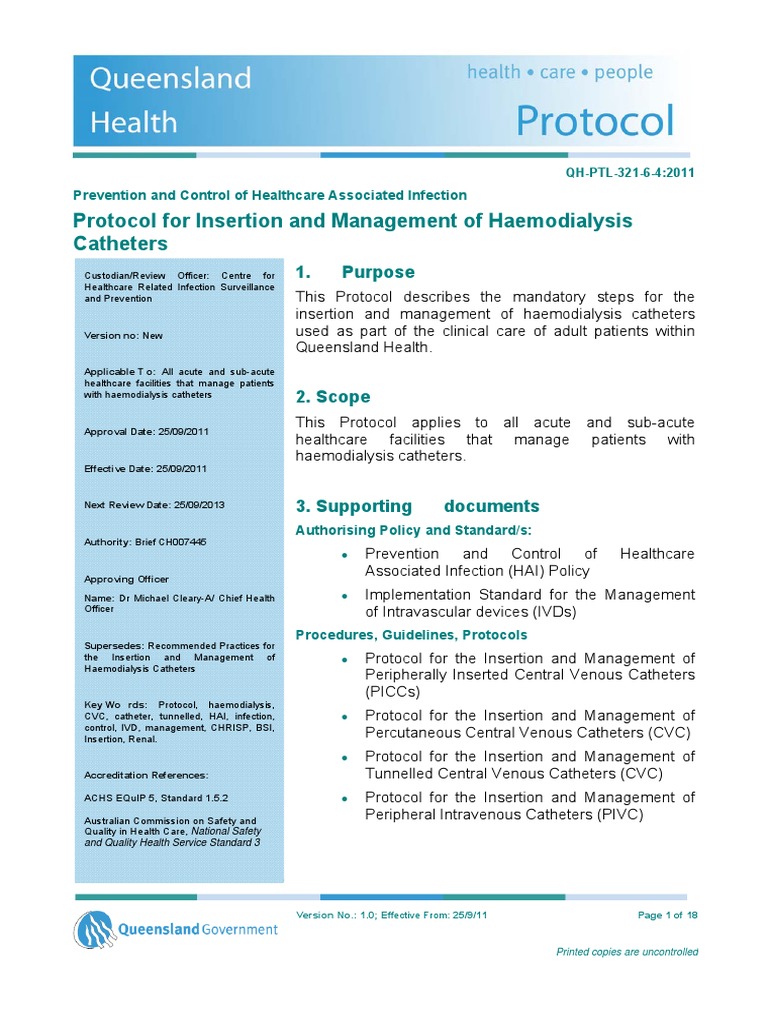 Dialysisprotocol for HD Catheter Insertion Hemodialysis Surgery
