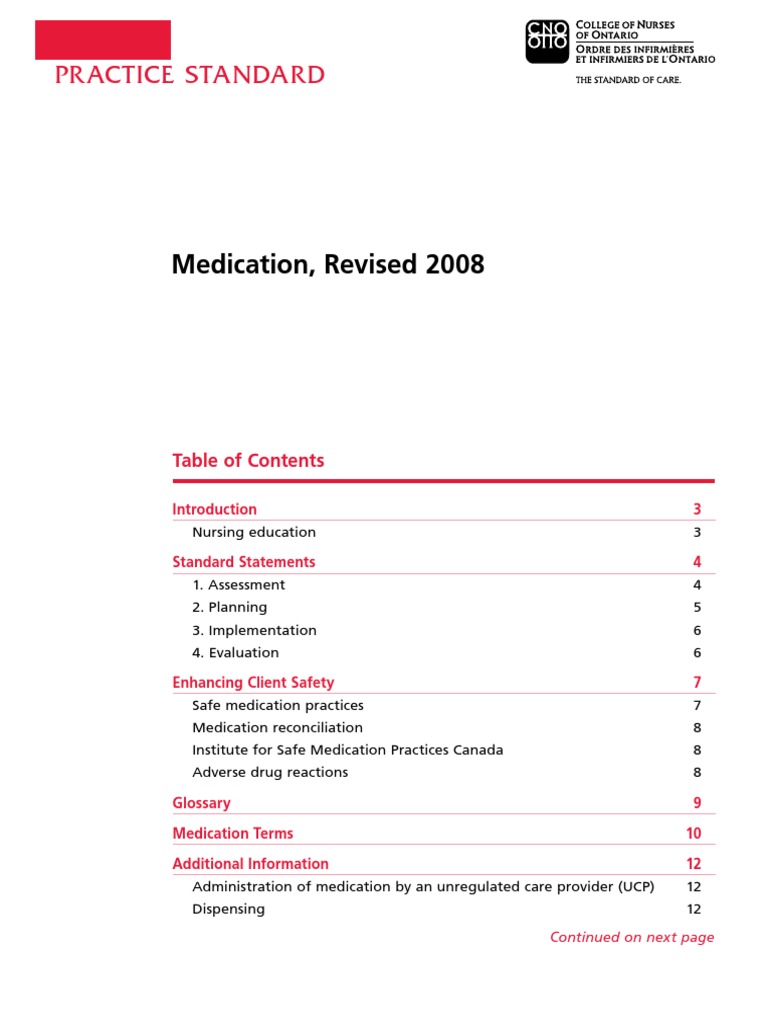 CNO Medication Administration Standards | PDF