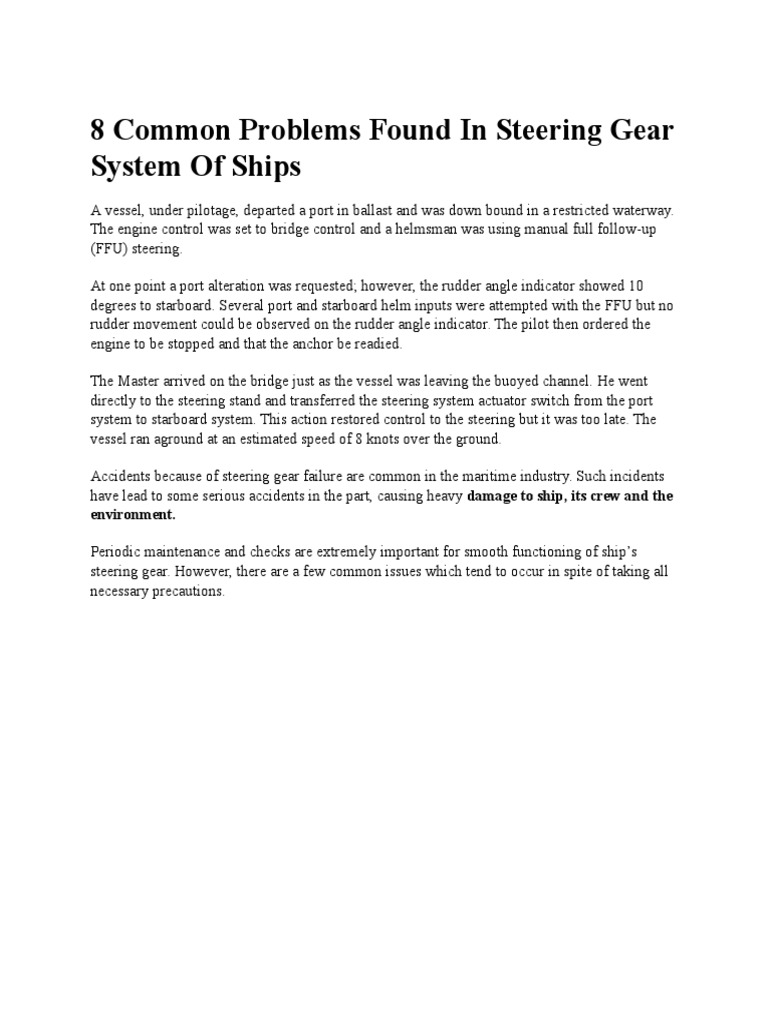 Common Steering Gear Problems on Ships | PDF | Rudder | Steering