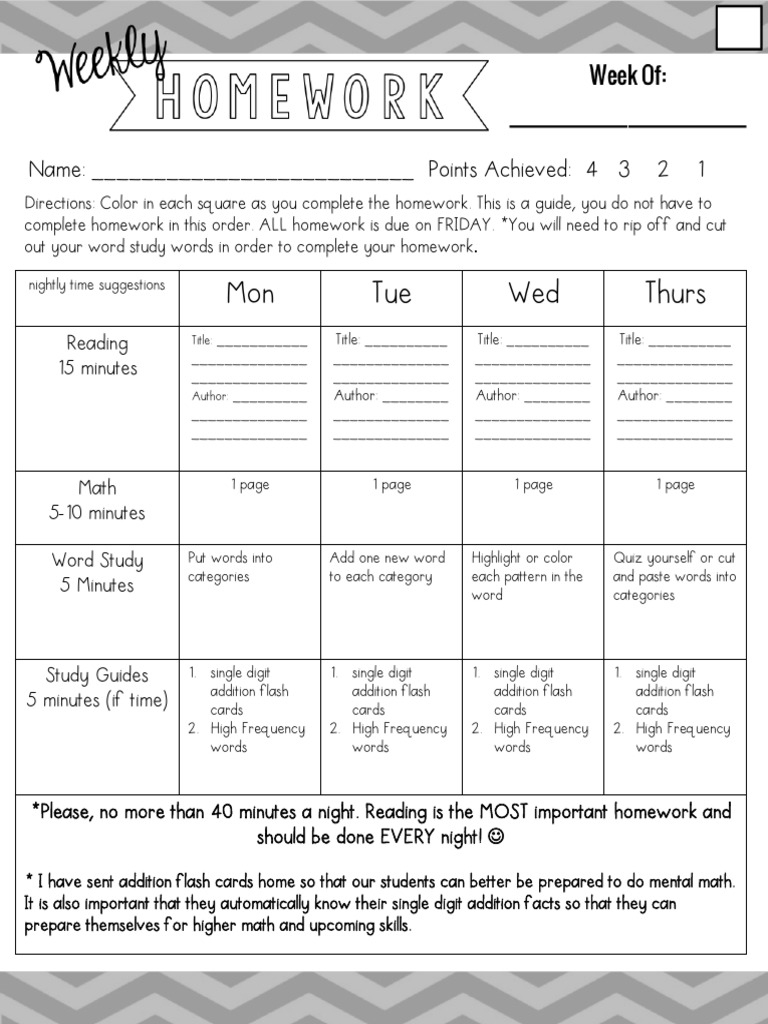 Nightly Homework Schedule Guide | PDF | Language Arts & Discipline