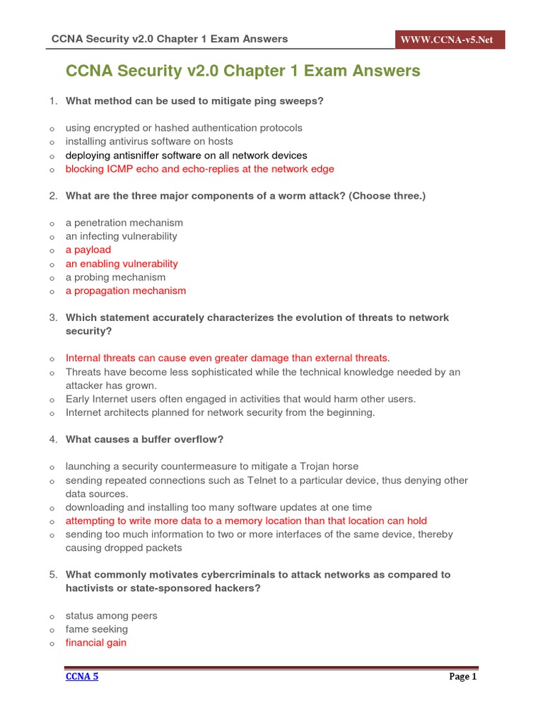 CCNA Security v2.0 Chapter 1 Exam Answers Computer Security Security