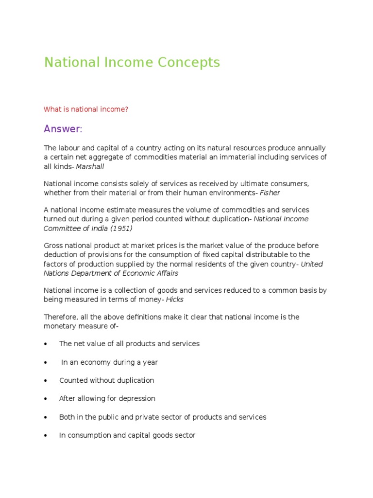 EXPLAIN THE CONCEPTS OF NATIONAL INCOME intelligence overview