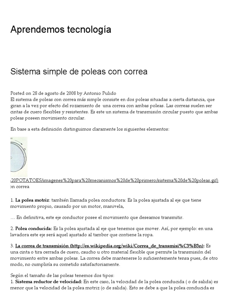Sistema Simple De Poleas Con Correa Pdf Transmisión Mecánica