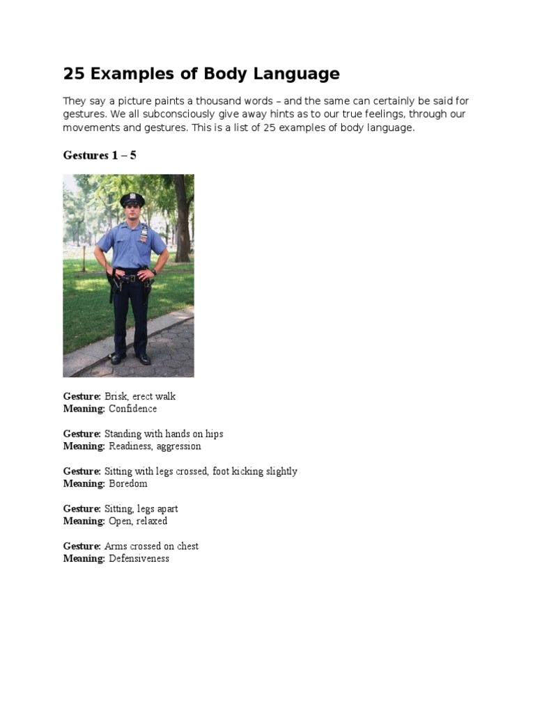 25 Body Language Examples and Meanings | PDF | Foreign Language Studies