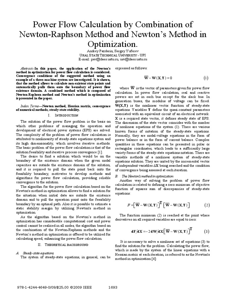 Power Flow Calculation by Combination of Newton-Raphson Method and ...