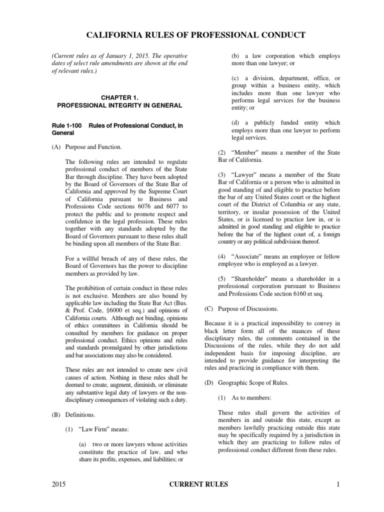 California Rules Of Professional Conduct 1.6