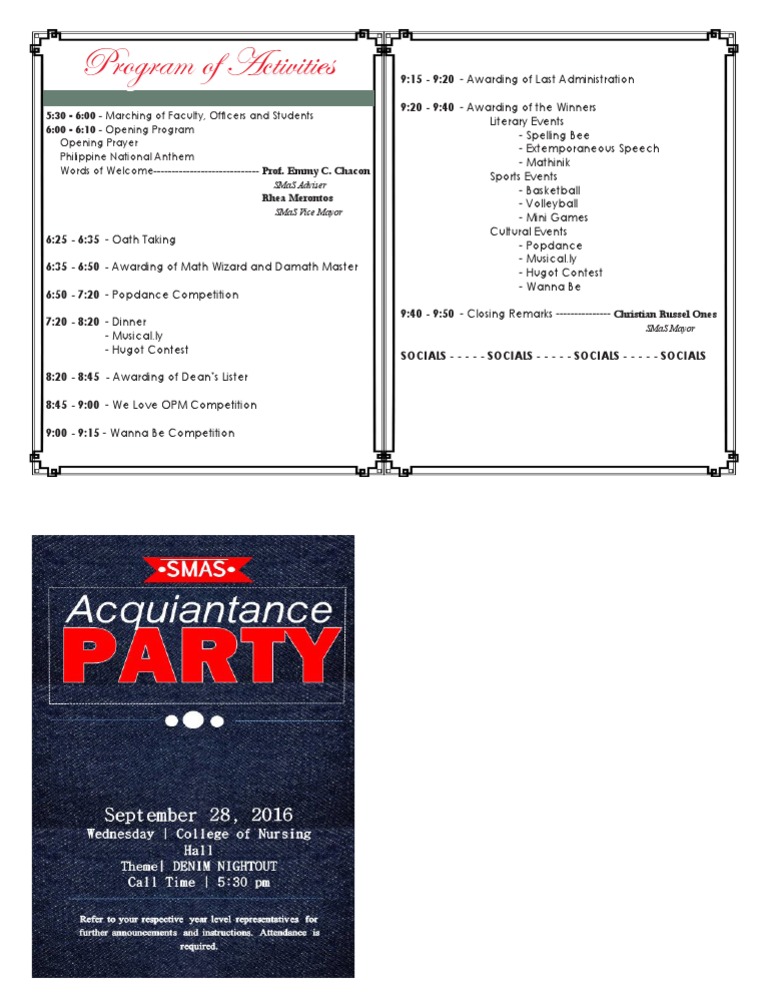 Program of Activities for School Event | PDF | Art