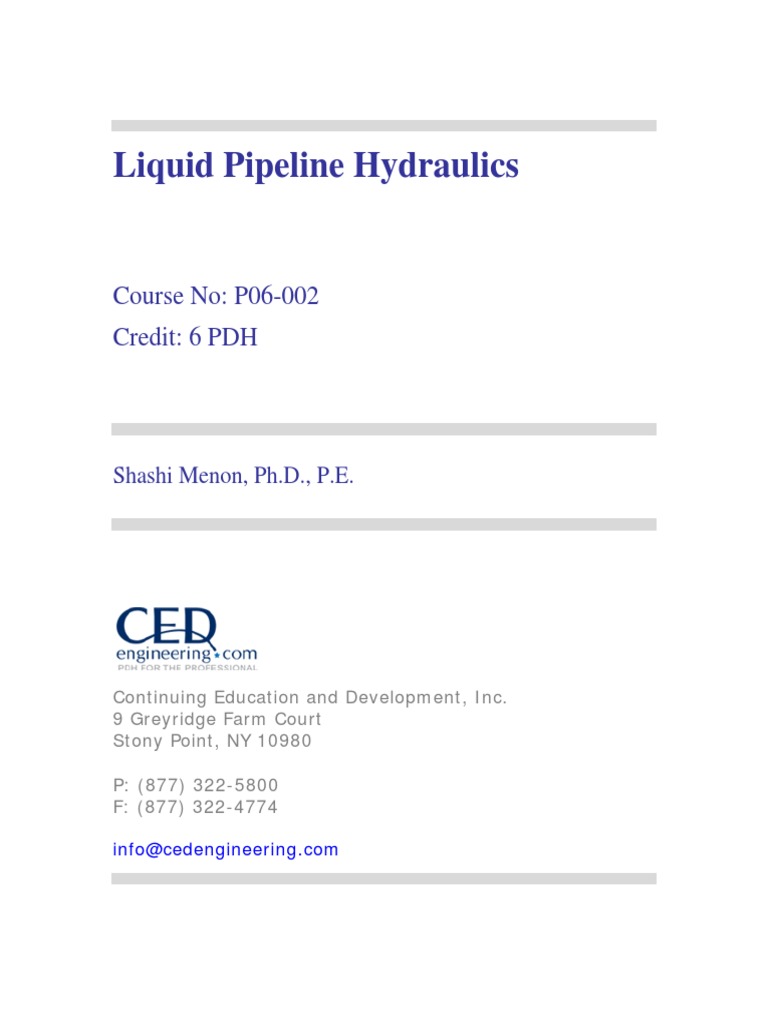 Liquid Pipeline Hydraulics PDF | PDF | Viscosity | Pressure
