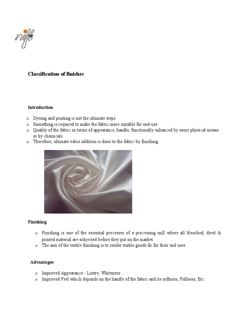 Classification of Finishes | PDF | Textiles | Clothing