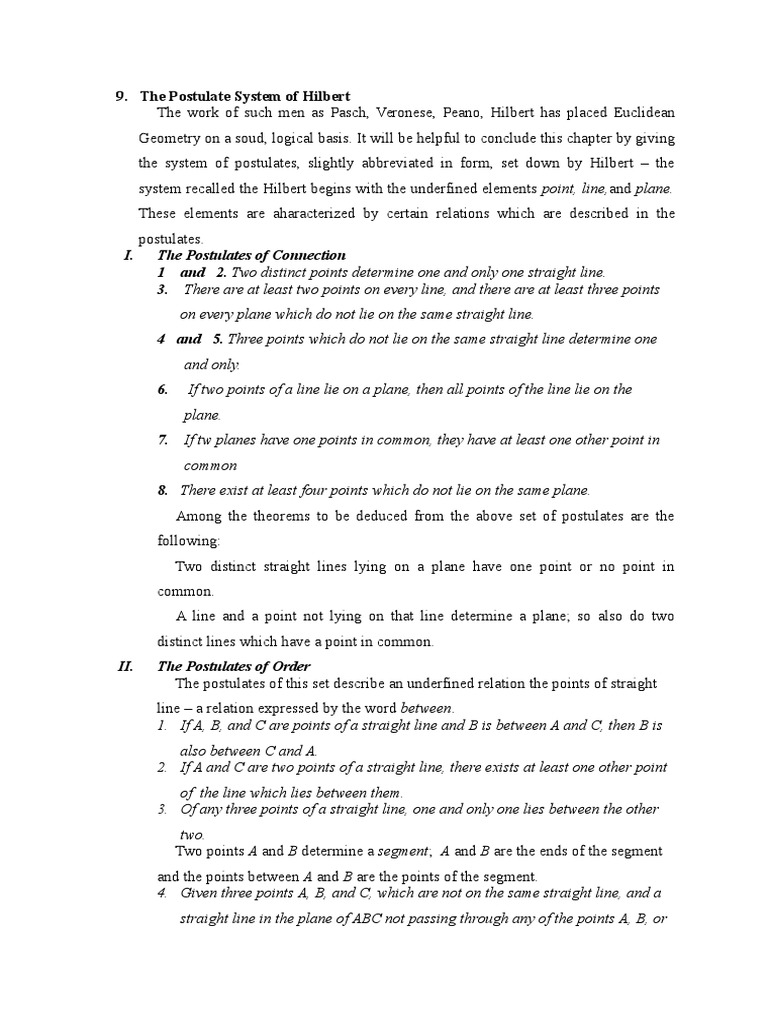 Hilbert's Postulate System Explained | PDF