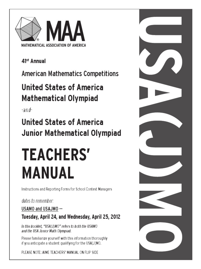 Teachers' Manual: United States of America Mathematical Olympiad United ...
