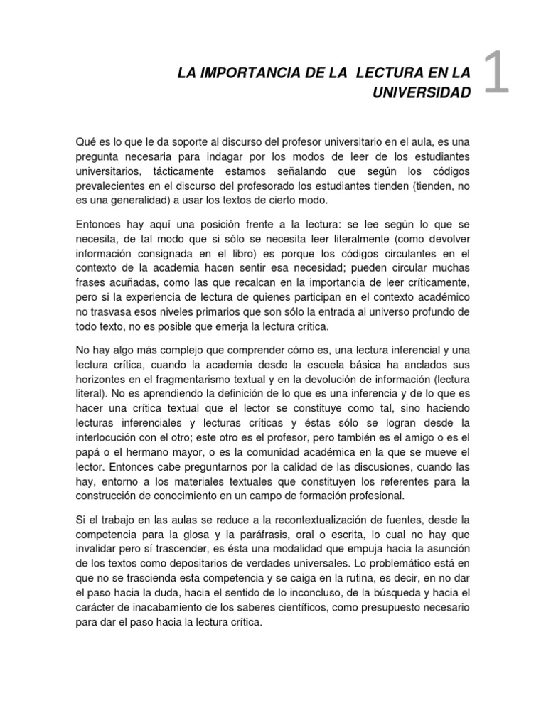 La Importancia de La Lectura en La Universidad | PDF | Lectura (proceso ...