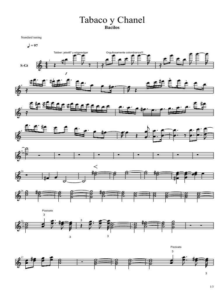 Bacilos Tabaco Y Chanel Partitura Violin