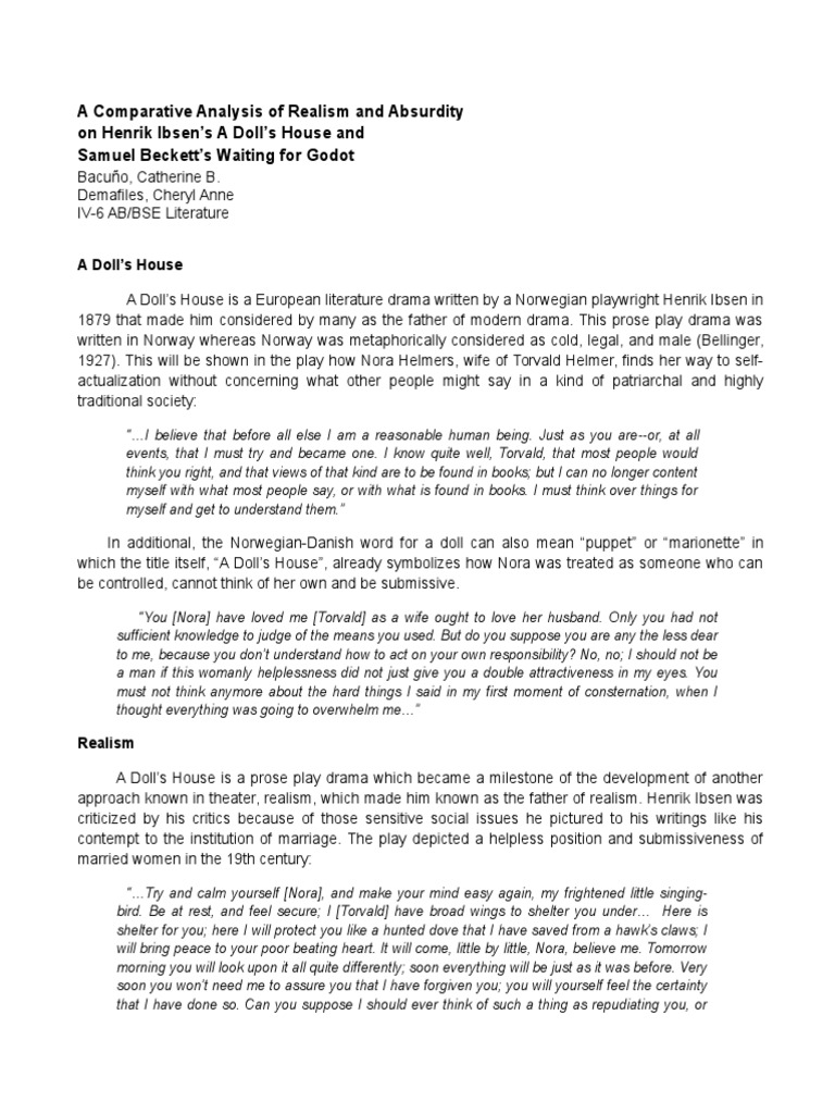 Waiting For Godot A Comparative Analysis Final PDF A Doll's House