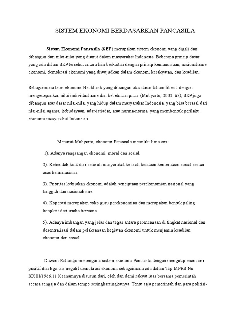 Karakteristik Sistem Ekonomi Pancasila