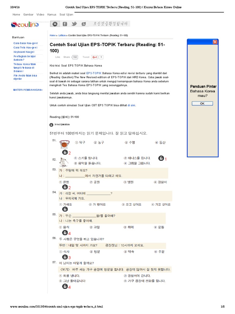 Contoh Soal Ujian Bahasa Korea Cbt Eps Topik
