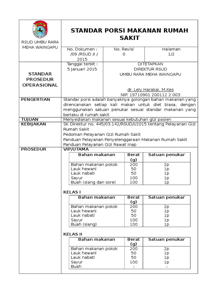 Spo Standar Porsi Makanan Rs | PDF