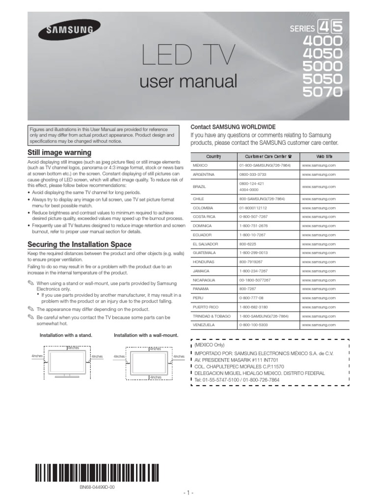 Samsung Un32eh5000 Led HDTV Manual PDF Hdmi Set Top Box