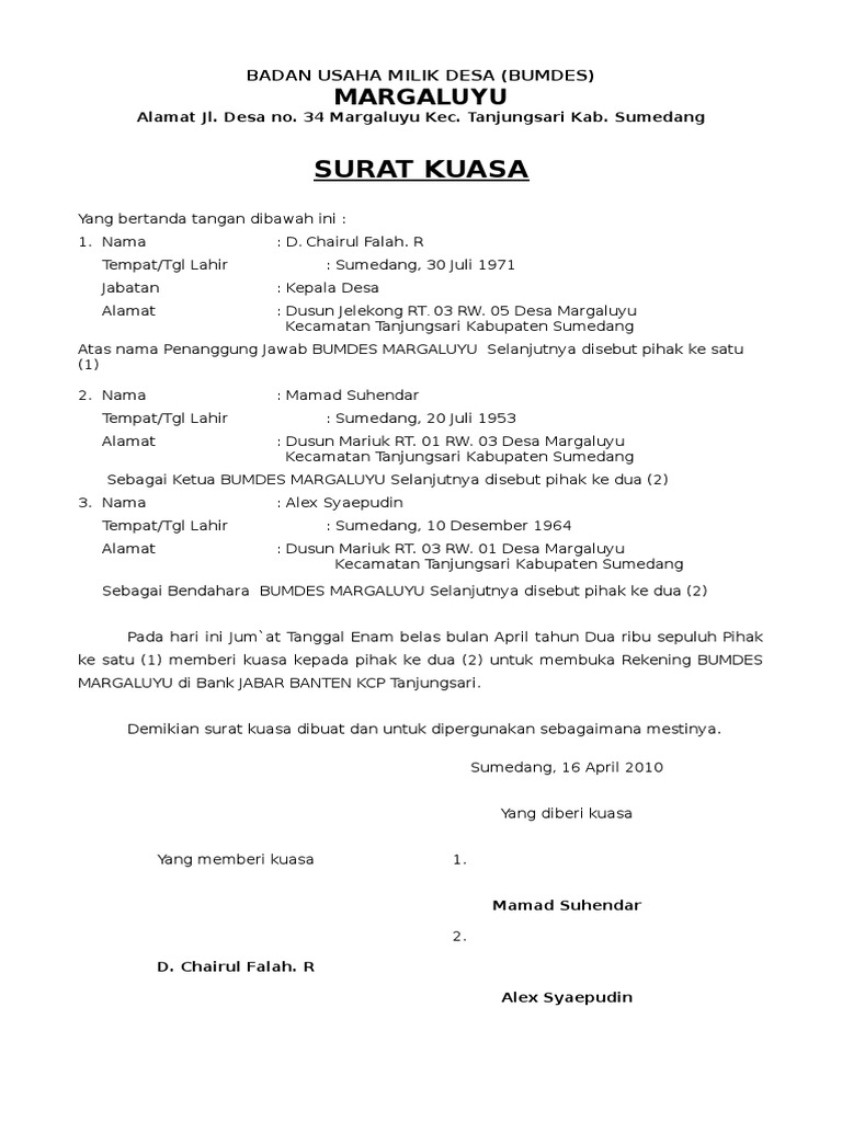Surat Kuasa Bumdes Pdf
