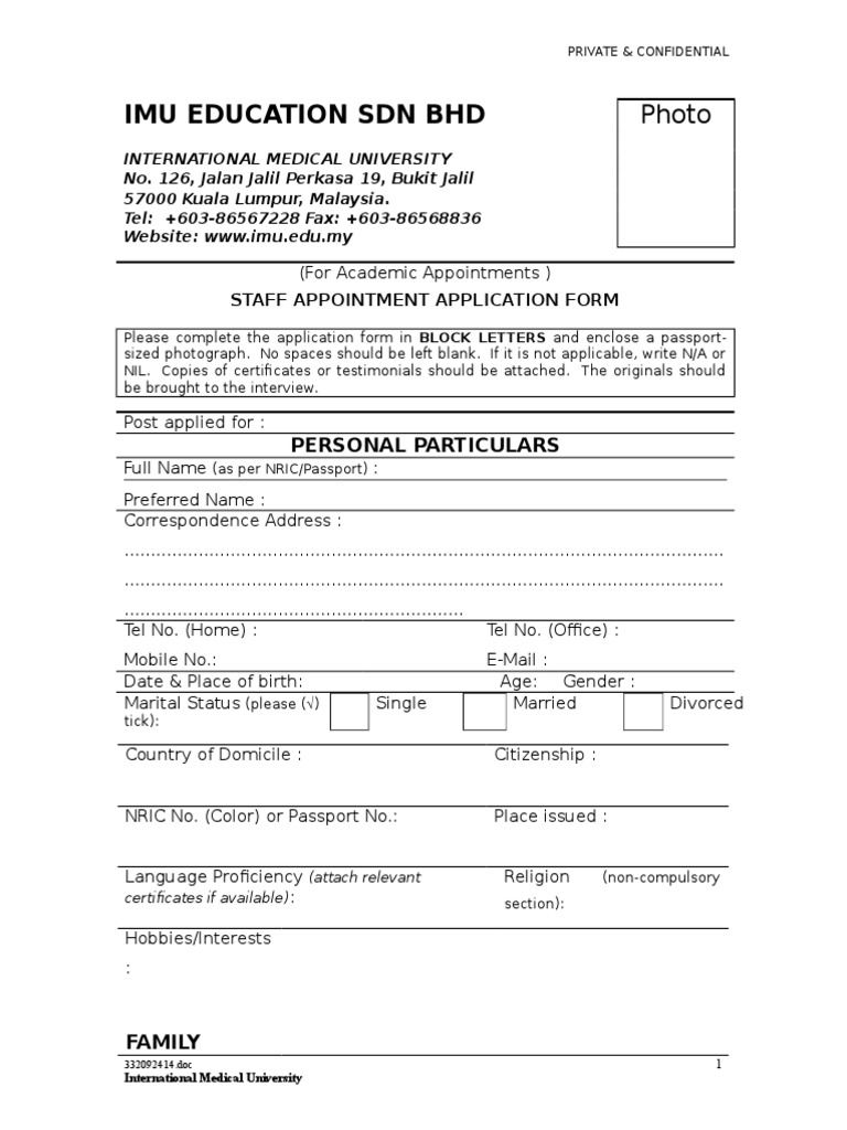 Staff Application Form Faculty PDF Confidentiality Doctor Of Philosophy