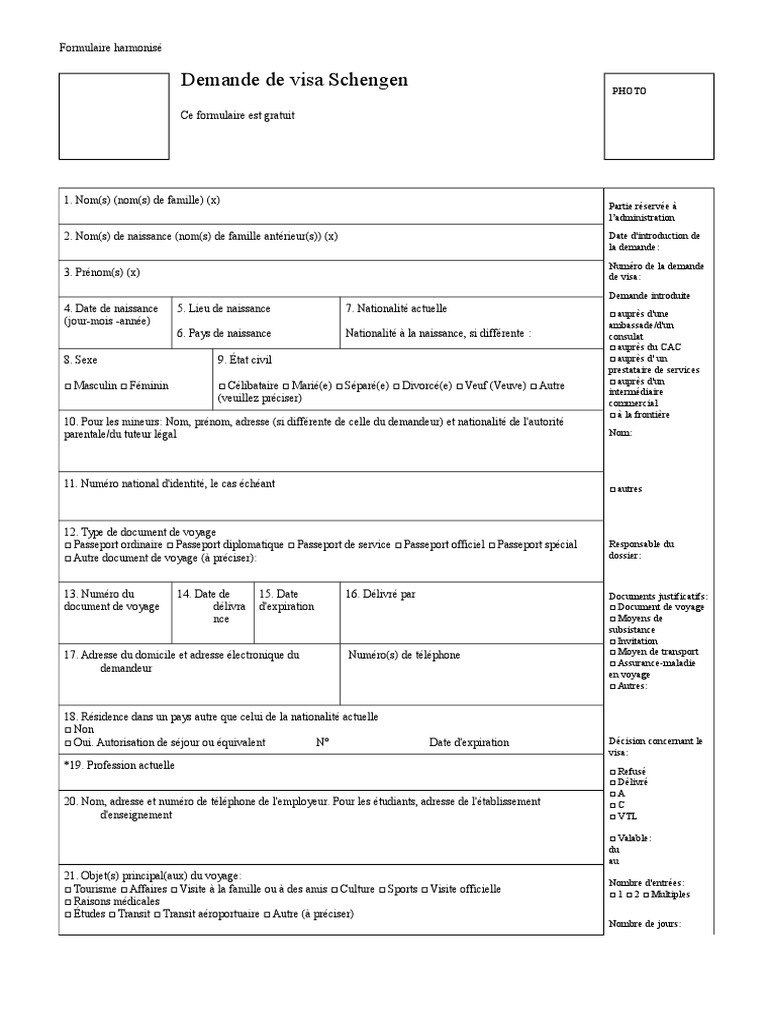 Visa Application Form Francais | PDF