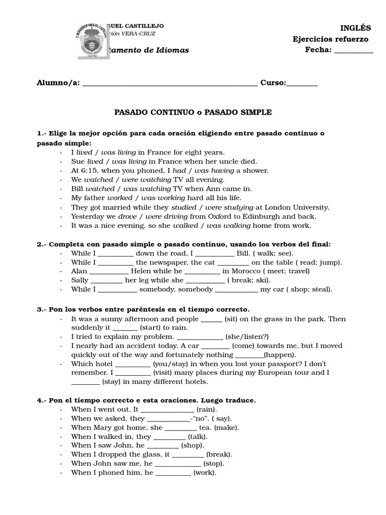 PAST CONT o PAST SIMPLE | PDF | Language Arts & Discipline | Foreign ...