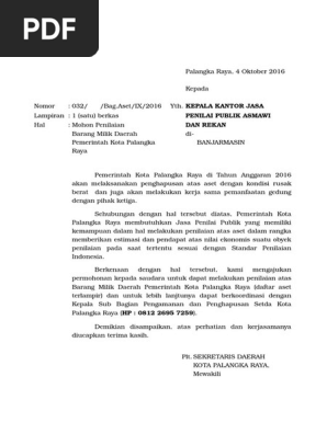 Surat Pemrohonan Penilaian Ke Kjpp Tanggal 4 Oktober 2016 Pdf
