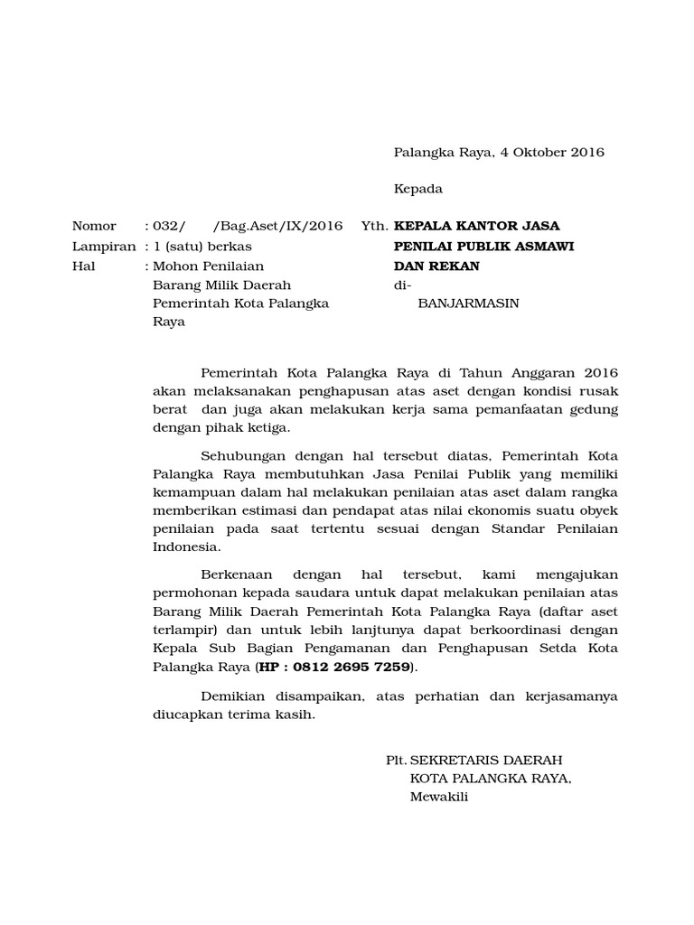 Contoh Surat Permohonan Lelang Bmn Ke Kpknl