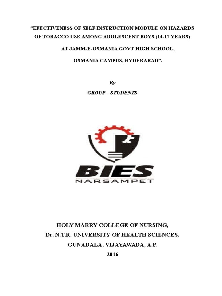 Tobacco Hazards Self-Instruction Module | PDF | Technology & Engineering
