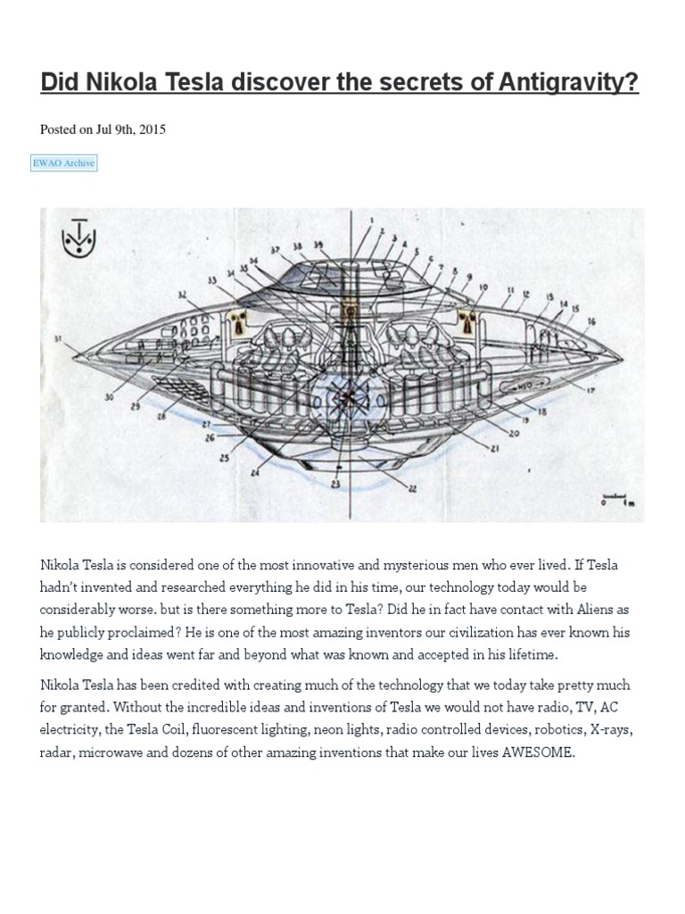 Did Nikola Tesla Discover The Secrets of Antigravity PDF | PDF ...