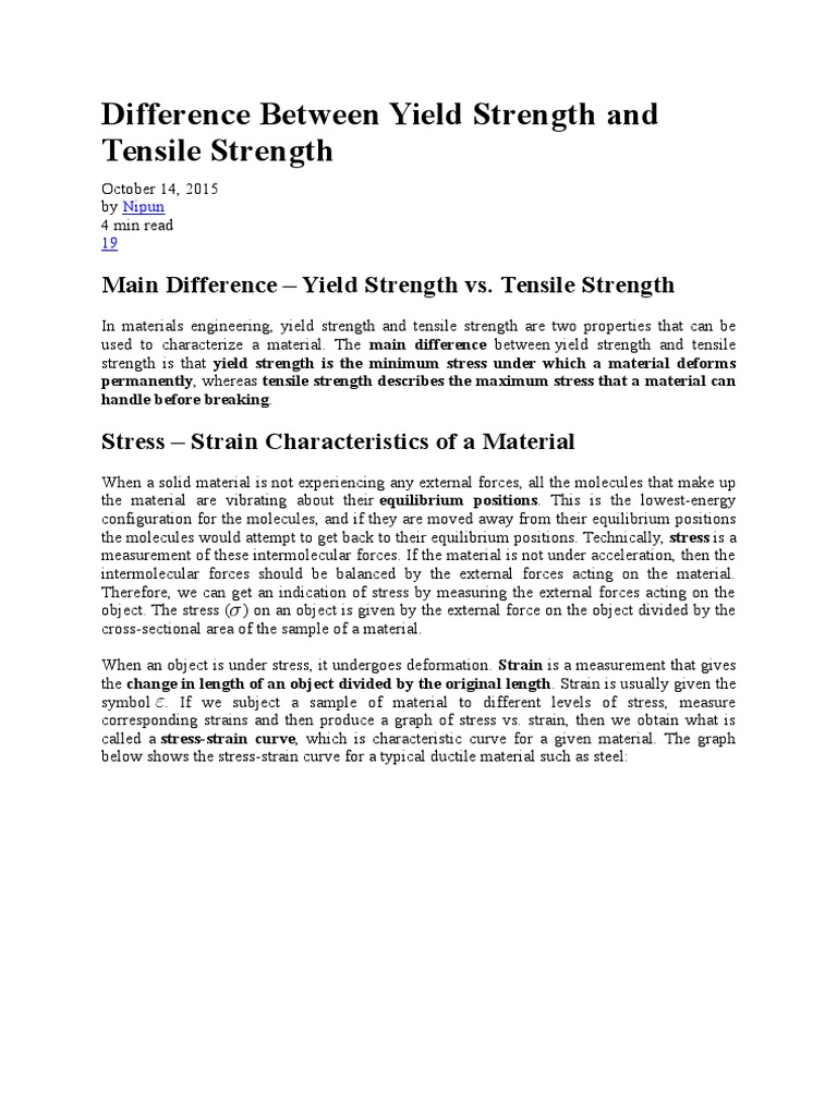 Difference Between Yield Strength and Tensile Strength | Download Free ...