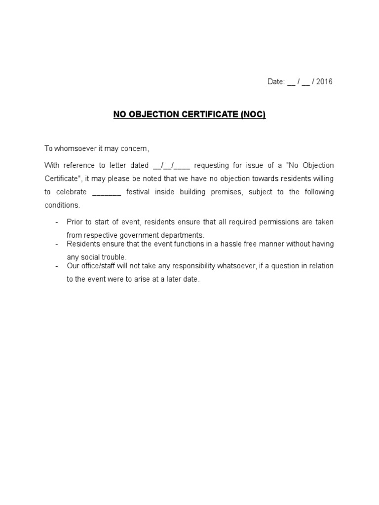 No Objection Certificate Template | PDF