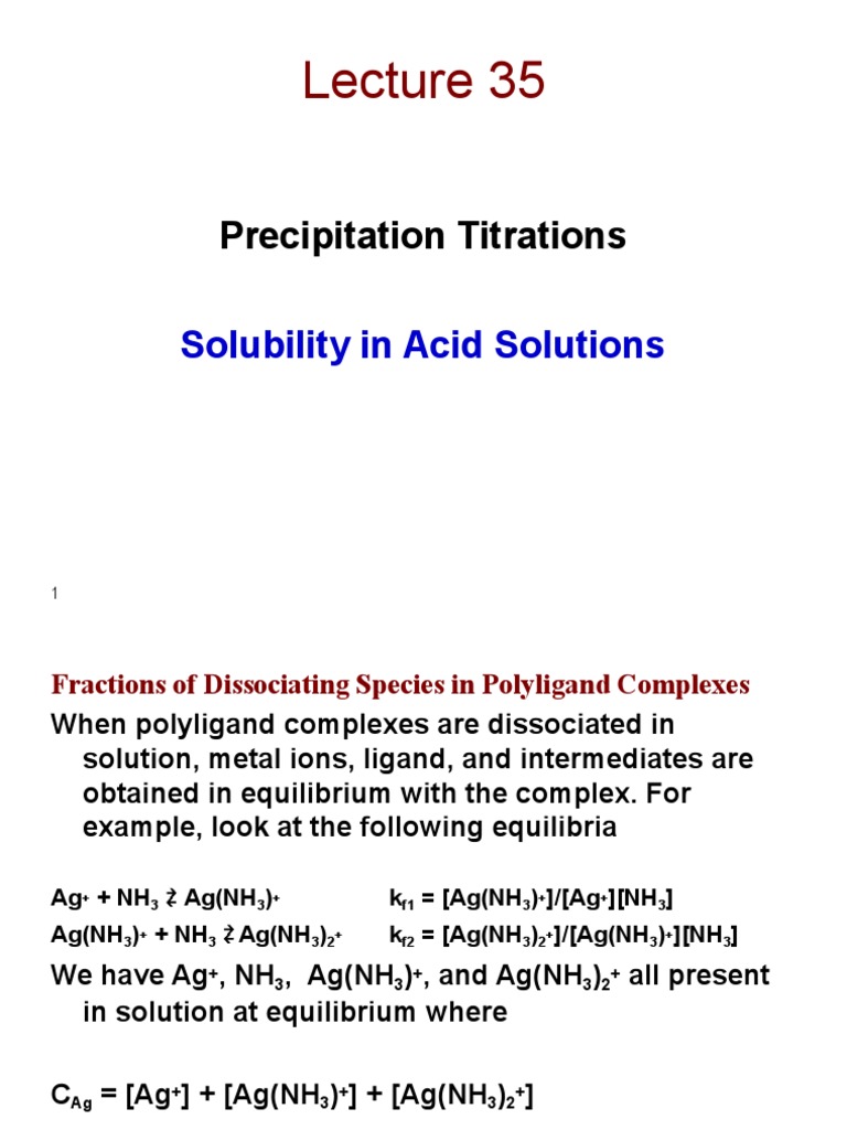 Precipitation Titrations Precipitation (Chemistry) Chemical Equilibrium