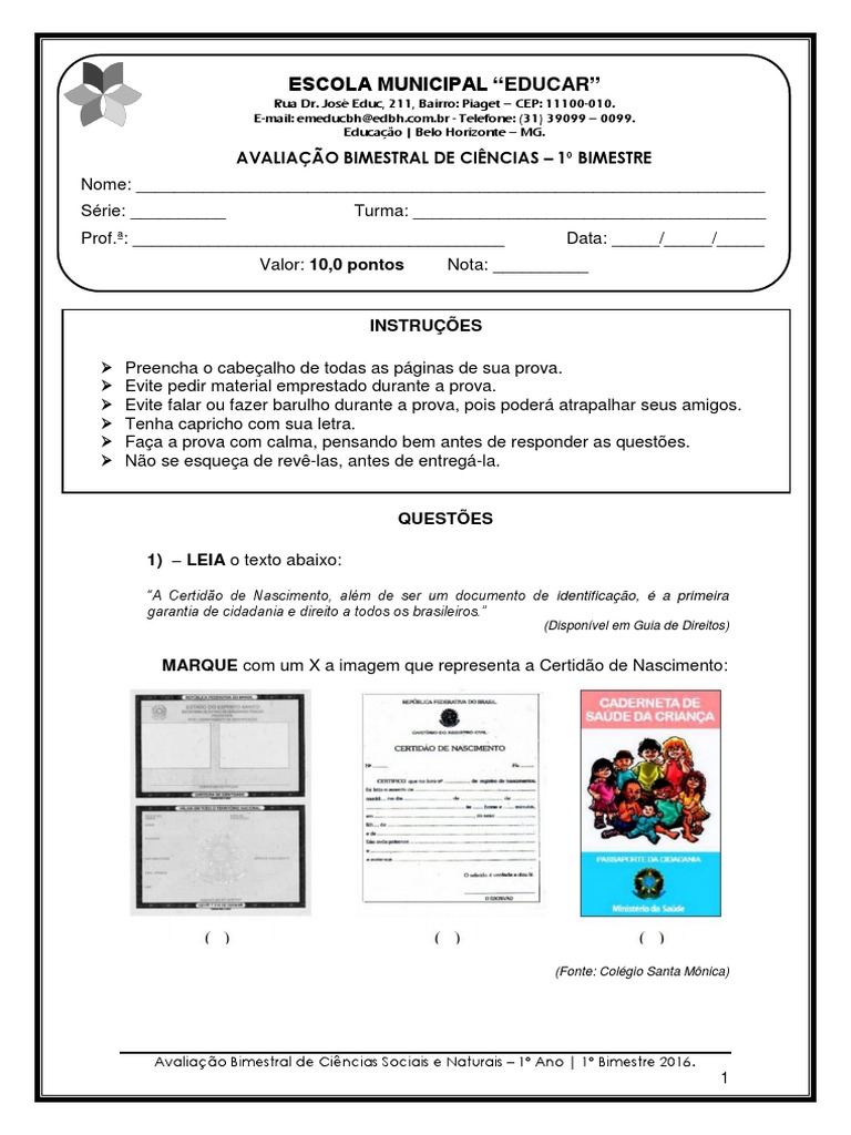 Avaliação de Ciências - 1º Ano.docx | Science | Ciência (Geral)