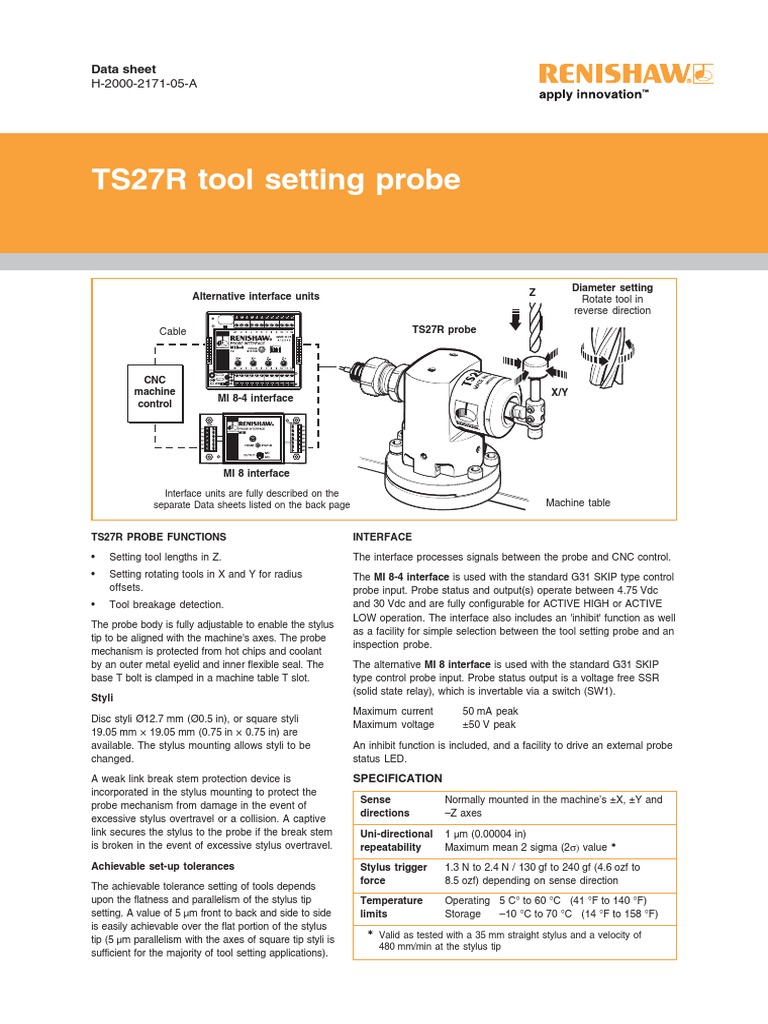 Data Sheet Renishaw TS27R Toolsetting Probe PDF | PDF | Machines ...