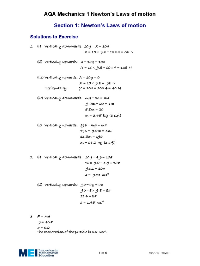 Newton's Laws of Motion Solutions | PDF | Mechanics | Mass