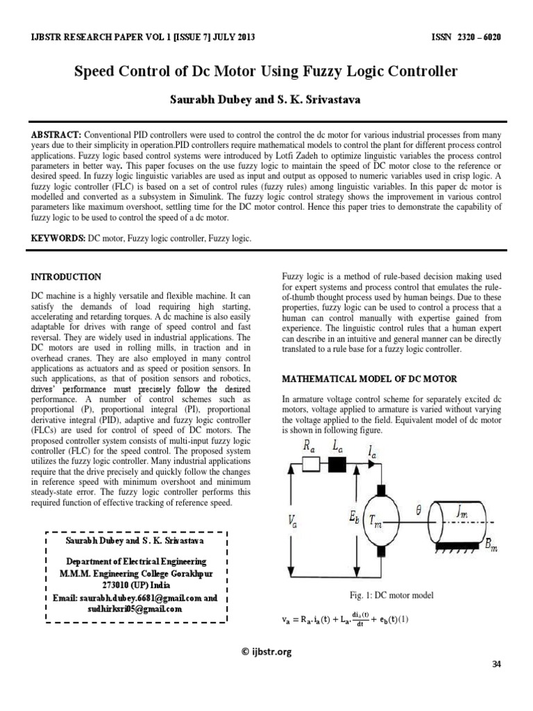 Speed Control of DC Motor Using Fuzzy Logic Controller 07 July | PDF ...