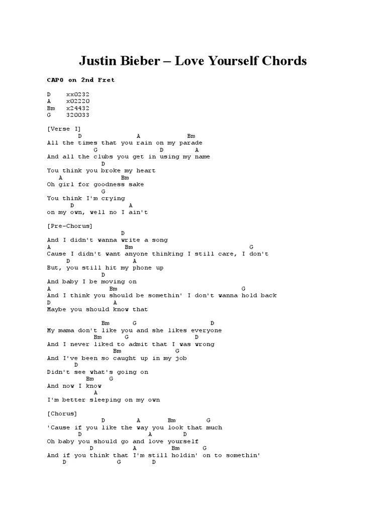 Chord Justin Bieber Love Yourself Pdf