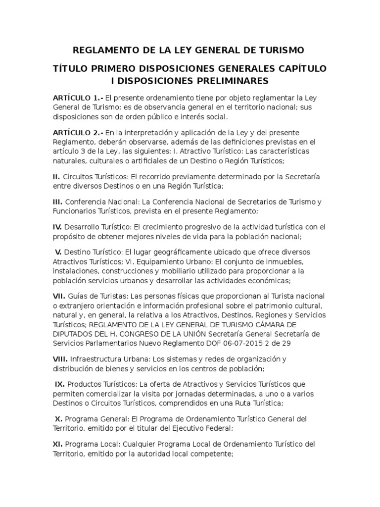 Reglamento De La Ley General De Turismo Pdf Turismo Economía