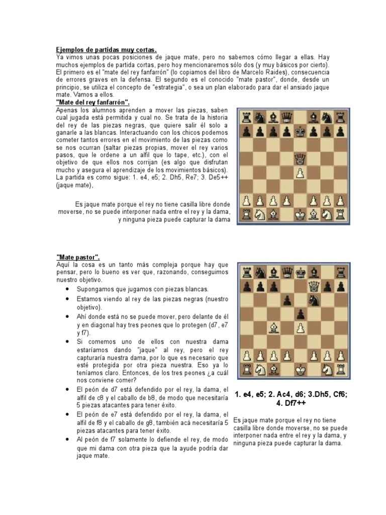 Ejemplos de Partidas Muy Cortas de ajedrez Ajedrez Juegos de