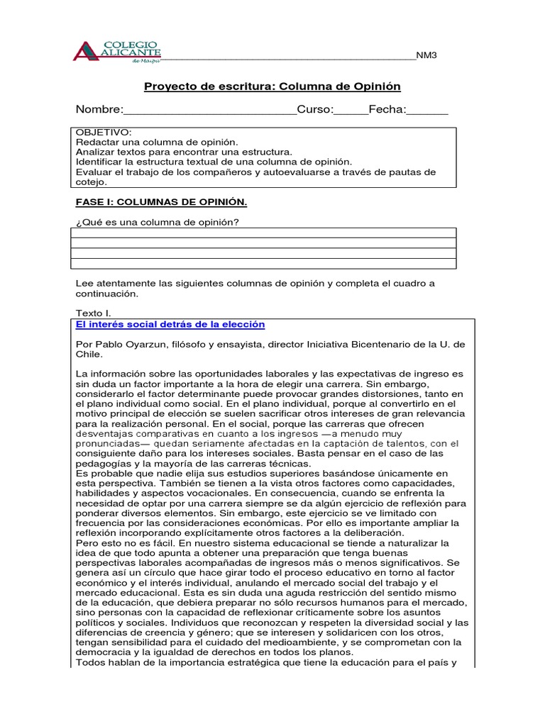 Proyecto Columna de Opinión | Descargar gratis PDF | Ciencias ... 