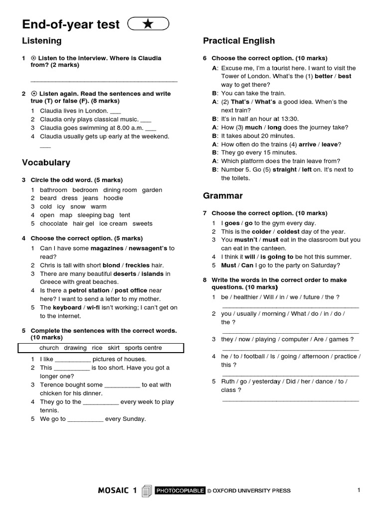 Mosaic TRD1 Tests EOY 1 | PDF | Languages | Business