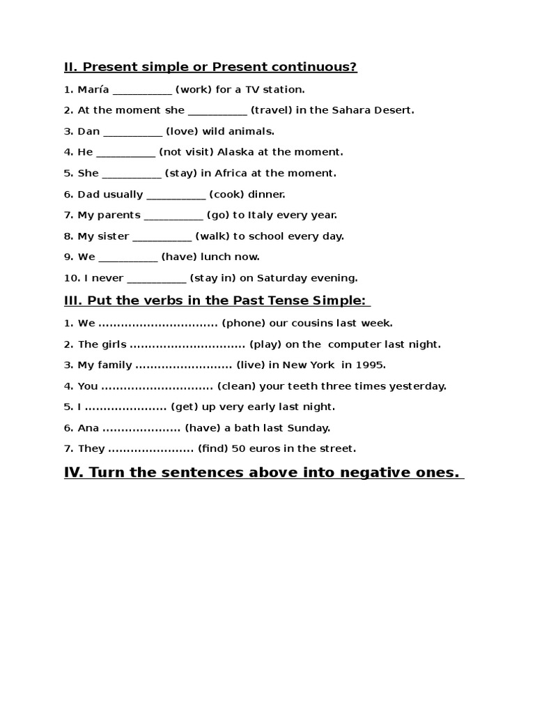 Present Simple vs. Continuous Exercises | PDF | Cooking, Food & Wine ...