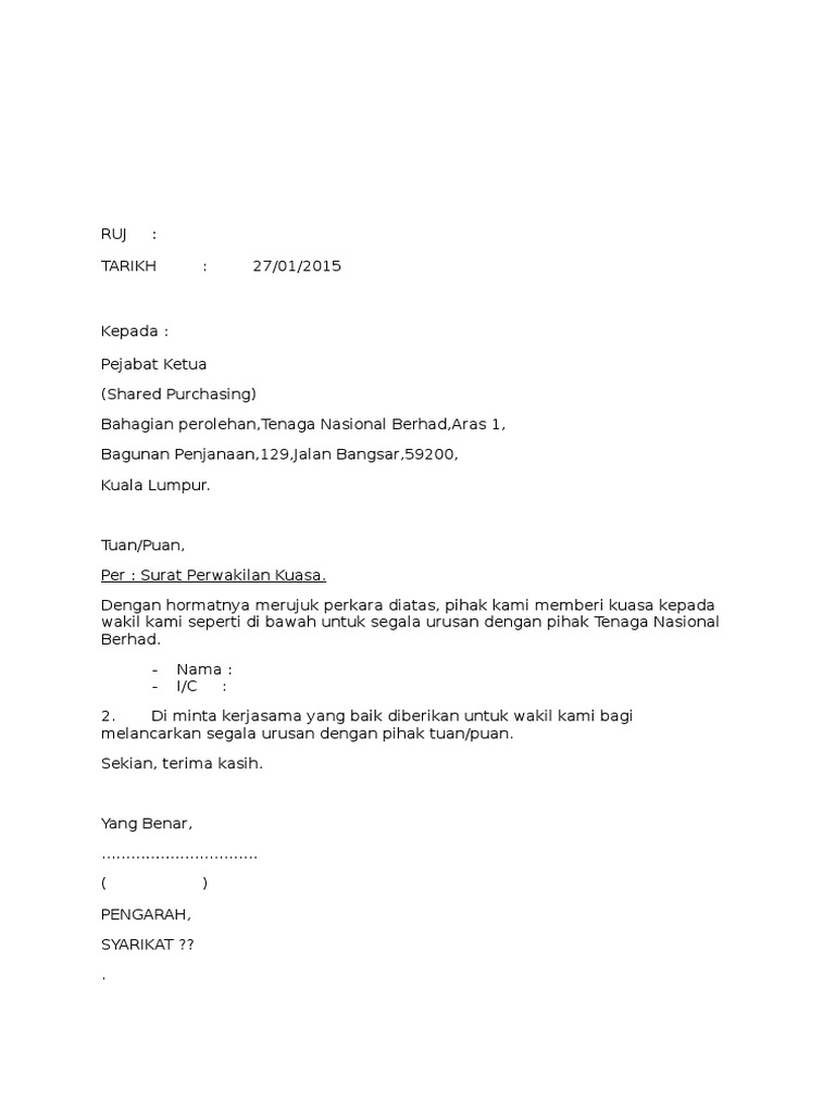 Surat Wakil Kuasa Tnb