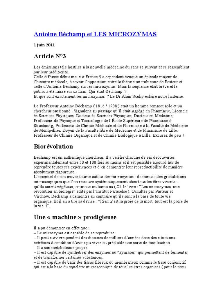 Antoine Béchamp Et LES MICROZYMAS | PDF | Louis Pasteur | Cellule ...