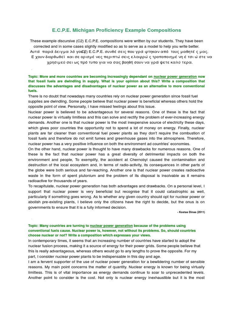 E.C.P.E. Compositions on Nuclear Power | PDF | Social Science | Science ...