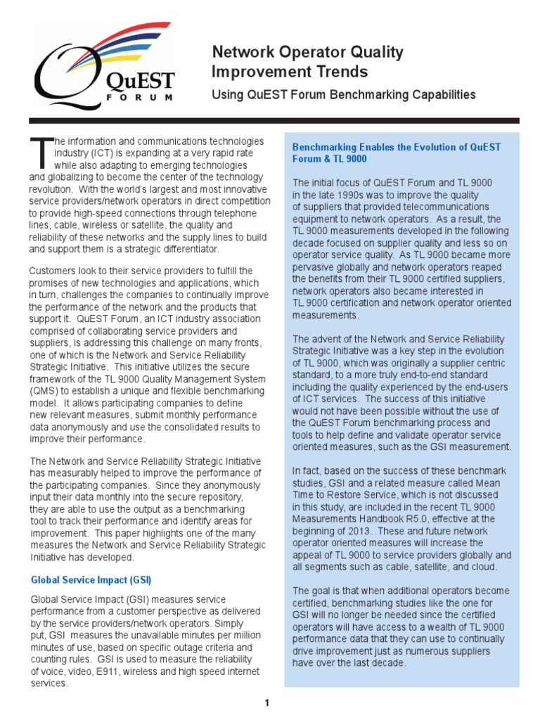 Network Operator Quality Trends Analysis | PDF | Benchmarking | Supply ...
